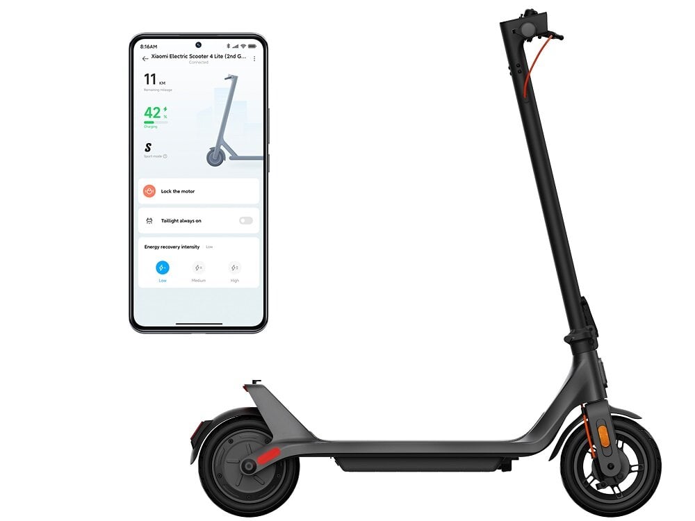 Hulajnoga elektryczna XIAOMI Electric Scooter 4 Lite aplikacja Mi Home / Xiaomi Home efektywne zarzadzanie parametrami podrozy wbudowany modul Bluetooth dostepna na systemy Android iOS