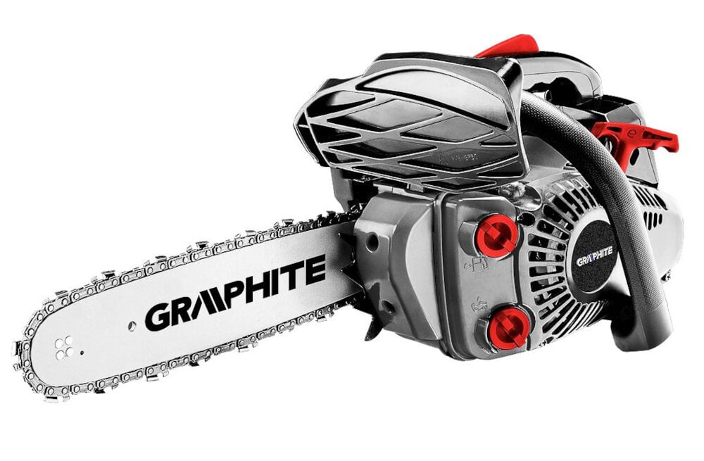 Piła spalinowa GRAPHITE 58G950 niesamowita szybkość i wydajność pracy silnik spalinowa moc 0,9 kW pojemność 25,4 cm3 hałas 114 dB maksymalna prędkość obrotowa do 10500 obr/min