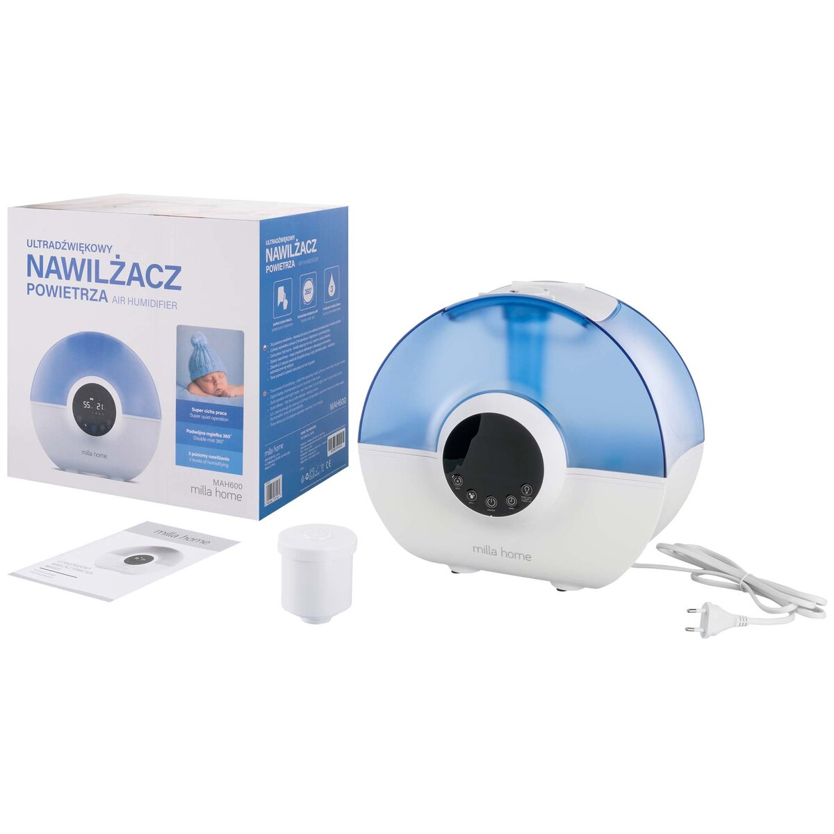 Nawilżacz MILLA HOME MAH600 ultradźwiękowy pojemnik 5.3L higrostat