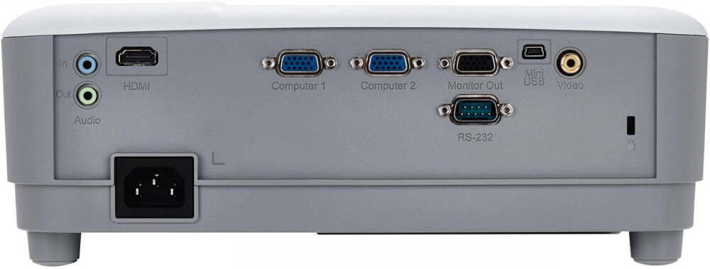 Projektor VIEWSONIC PA503X około 15000 godzin działania w trybie SuperEco gniazda wejście HDMI podwójny port VGA Mini-USB RCA 3.5-mi port audio gniazda audio i VGA zamek typu Kensington zadba o bezpieczeństwo urządzenia