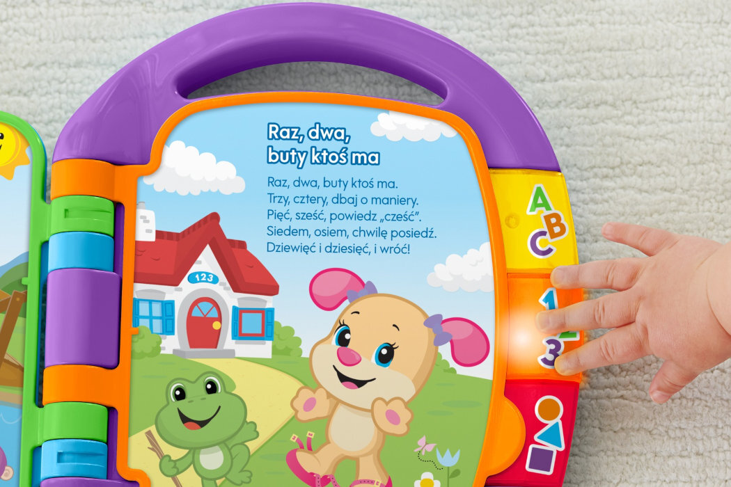 Zabawka edukacyjna FISHER PRICE Ucz się i śmiej! Książka z wierszykami FRC70 postacie piosenki zabwa wierszyki