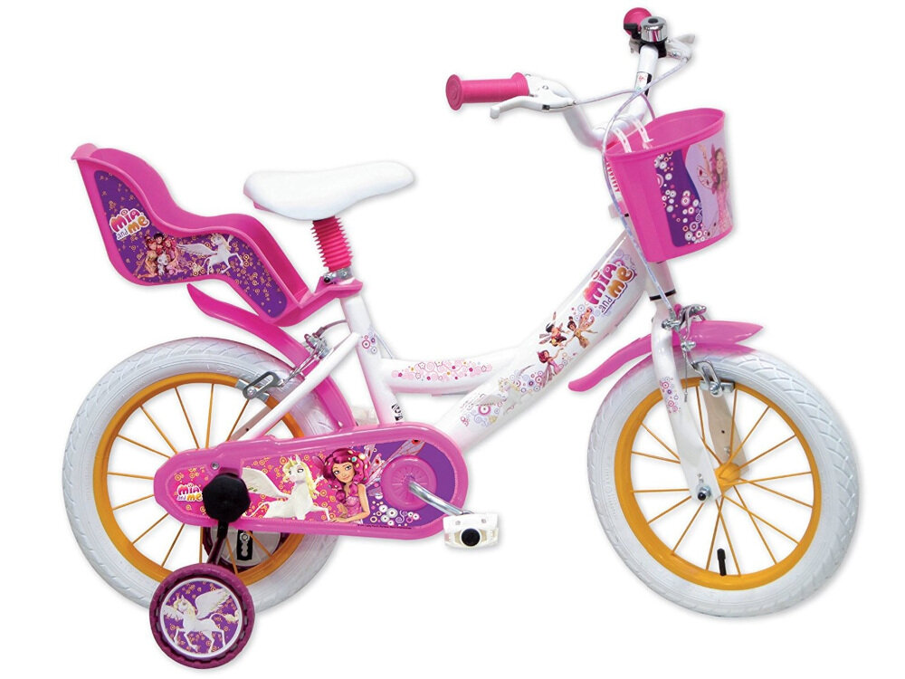 Rower dziecięcy DENVER Mia i Ja 16 cali dla dziewczynki w bajkowej różowo-białej kolorystyce dla dziewczynek w wieku od 5 do 7 lat pierwszy kompan do nauki jazdy