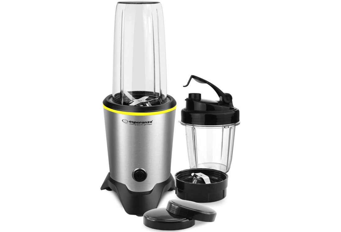 Blender kielichowy ESPERANZA Nutri Master EKM028 (Sportowy) + 2 bidony w komplecie Bezpieczne użytkowanie antypoślizgowe przyssawki system chłodzenia ogranicznik czasu bezpieczeństwo użytkownika i żywotność bezpieczeństwo użytkownika i żywotność
