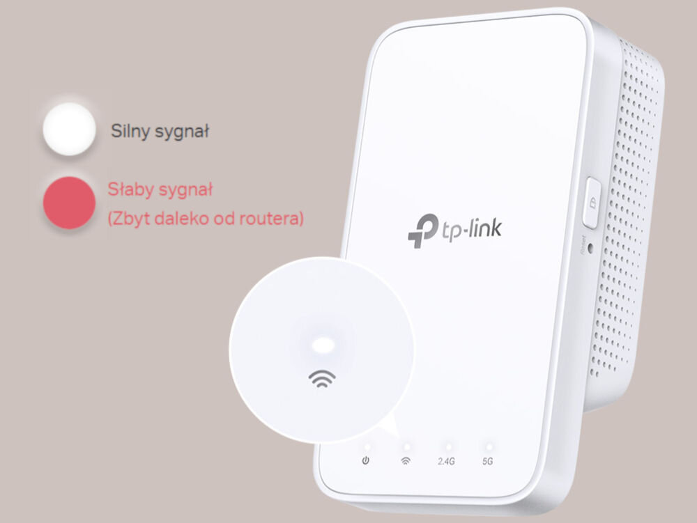 Wzmacniacz sieci TP-LINK RE300 optymalna lokalizacja, wskaźnik sygnału