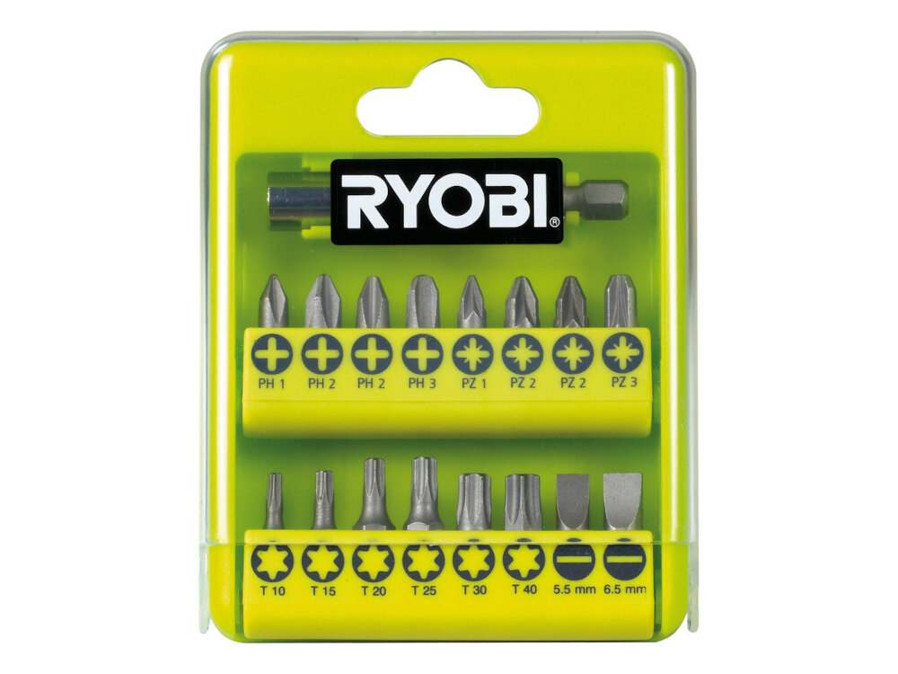 Zestaw bitów RYOBI RAK17SD 16-elementowy zestaw bitów 1 uchwyt magnetycznym 60 mm do wkrętarek z wysokiej jakości stali narzędziowej kaseta z tworzywa sztucznego