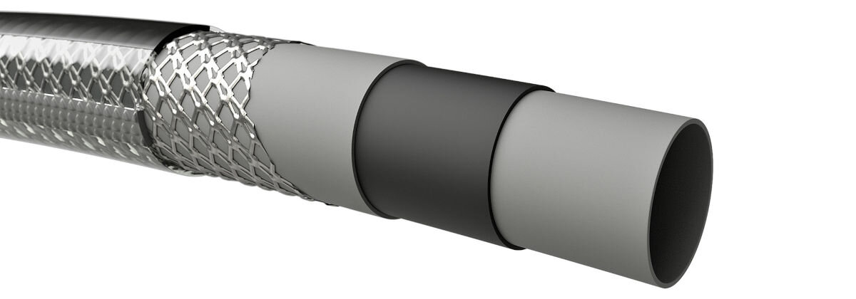 Wąż ogrodowy KARCHER PrimoFlex Premium 5/8 25 m 2.645-326.0, bar, ciśnienie, podlewanie, Wytrzymałość, na białym tle wizualizacja budowy węża