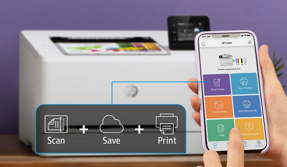 HP-LASERJET wygodne nowoczesne rozwiązanie druk mobilny drukowanie skanowanie pliki smartfon urządzenie smart tasks