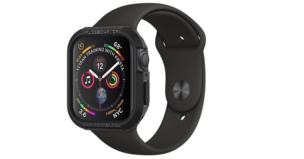 Etui SPIGEN Rugged Armor do Apple Watch 4 5 (44 mm) Czarny widok etui skos smartwatch