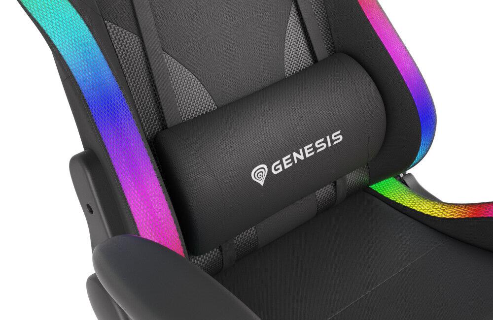 Fotel GENESIS Trit 600 RGB Czarny obicia imitujące caron cyrkulacja powietrza odporność na odkształcie pianka 