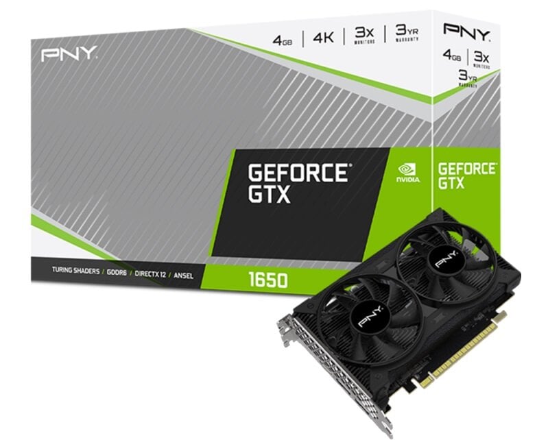 Karta graficzna PNY GeForce GTX 1650 Dual Fan 4GB - wydajność procesor graficzny TU117 1485 MHz 1590 MHz 4GB GDDR6