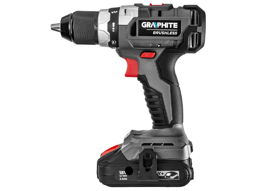 Wiertarko-wkrętarka GRAPHITE 58G019-SET1 Energy+ solidny uchwyt kompaktowa ergonomiczna konstrukcja rękojeść powleczona antypoślizgowym materiałem
