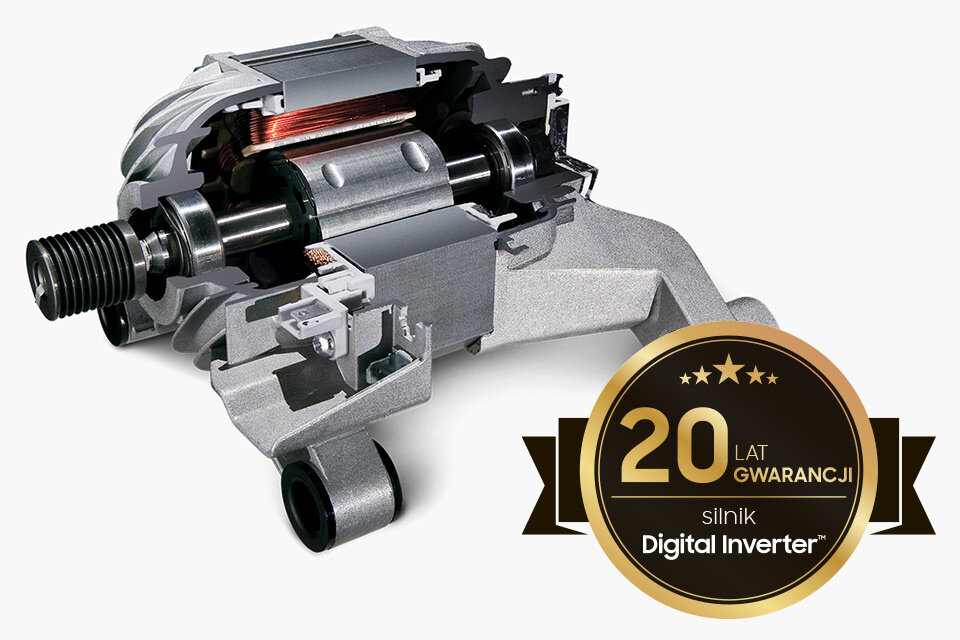 Na silnik Digital Inverter w suszarce DV90T8240SX obowiązuje 20-letnia gwarancja