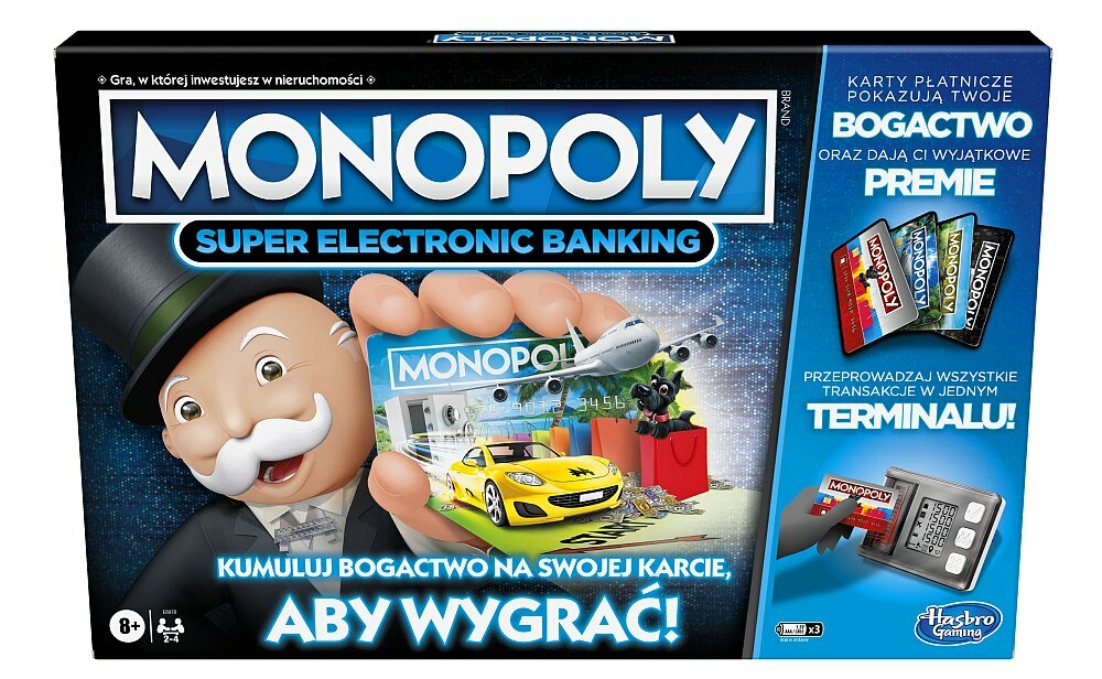Gra planszowa HASBRO Monopoly Super Electronic Banking  elementy zabawa plansza reguły zawartość 