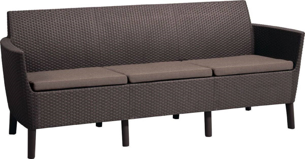 Zestaw mebli ogrodowych KETER Salemo 238591 Brązowy sofa z 3 miejscami opływowy ponadczasowy kształt wymiary 187x67x76 cm składanie mebli na zatrzaski