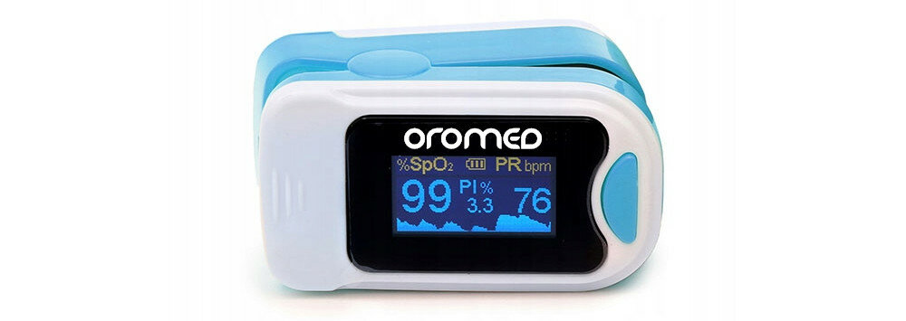 Pulsoksymetr ORO-MED Oro-Pulse Certyfikat Medyczny niebieski obsluga wyswietlacz intuicyjny