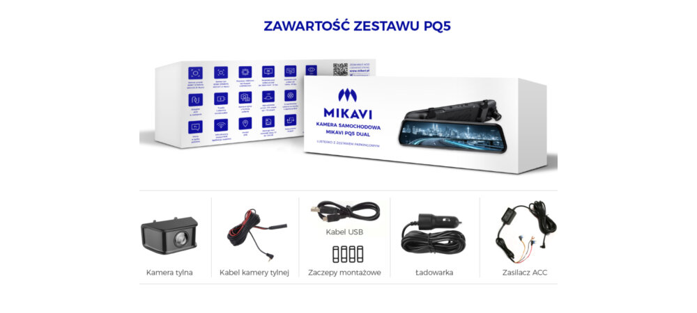 WIDEOREJESTRATOR MIKAVI PQ5 DUAL LUSTERKO Z ZESTAWEM PARKINGOWYM