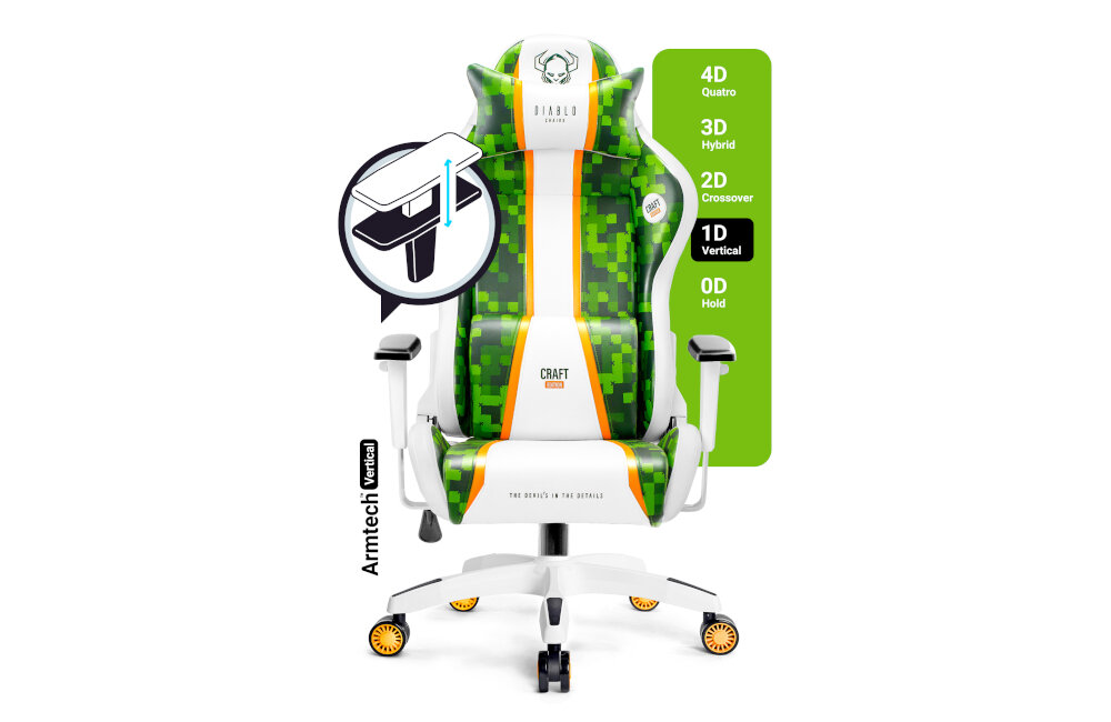 Fotel DIABLO X-ONE Craft (KIDS) Biało-zielony podlokietniki miekkie solidne 