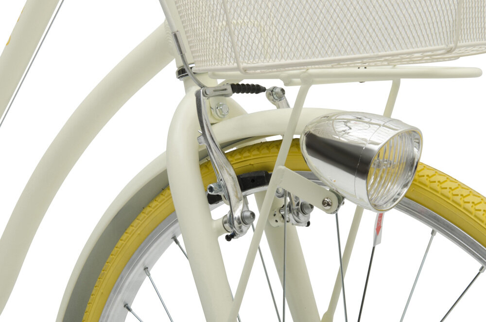 Rower miejski z koszykiem MBM 910 Mima 1B 26 cali damski Żółty oświetlenie marki MBM przód tył lampka w stylu retro zasilane bateryjnie