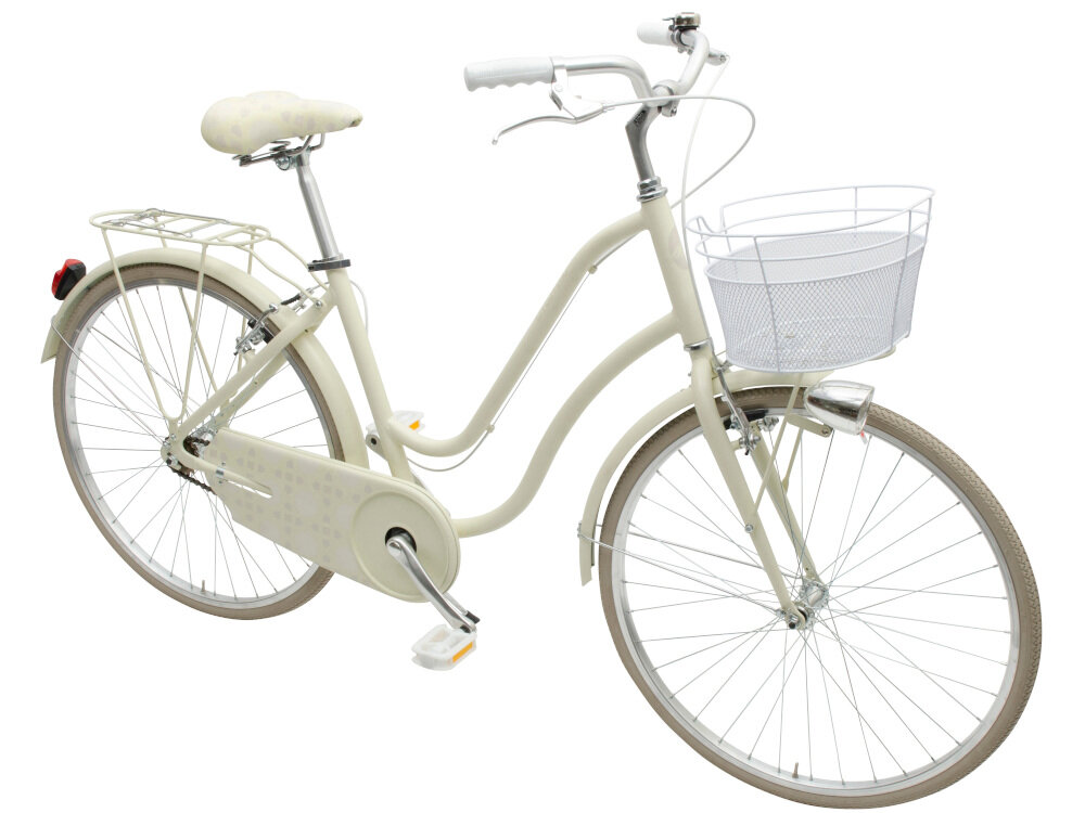Rower miejski z koszykiem MBM 910 Mima 1B 26 cali damski Limonkowy limonkowy kolor oświetlenie na tył i przód osłona łańcucha bagażnik