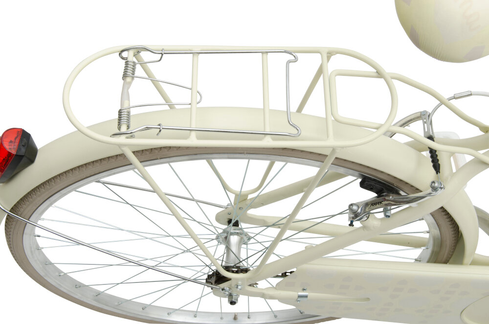 Rower miejski z koszykiem MBM 910 Mima 1B 26 cali damski limonkowy bagażnik