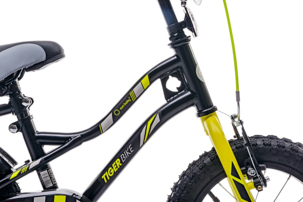 Rower dziecięcy SUN BABY Tiger Bike 16 cali dla chłopca Żółto-szary rama stalowa 9-calowa geometria dostosowana do najmłodszych bardzo lekki waga 12 kg