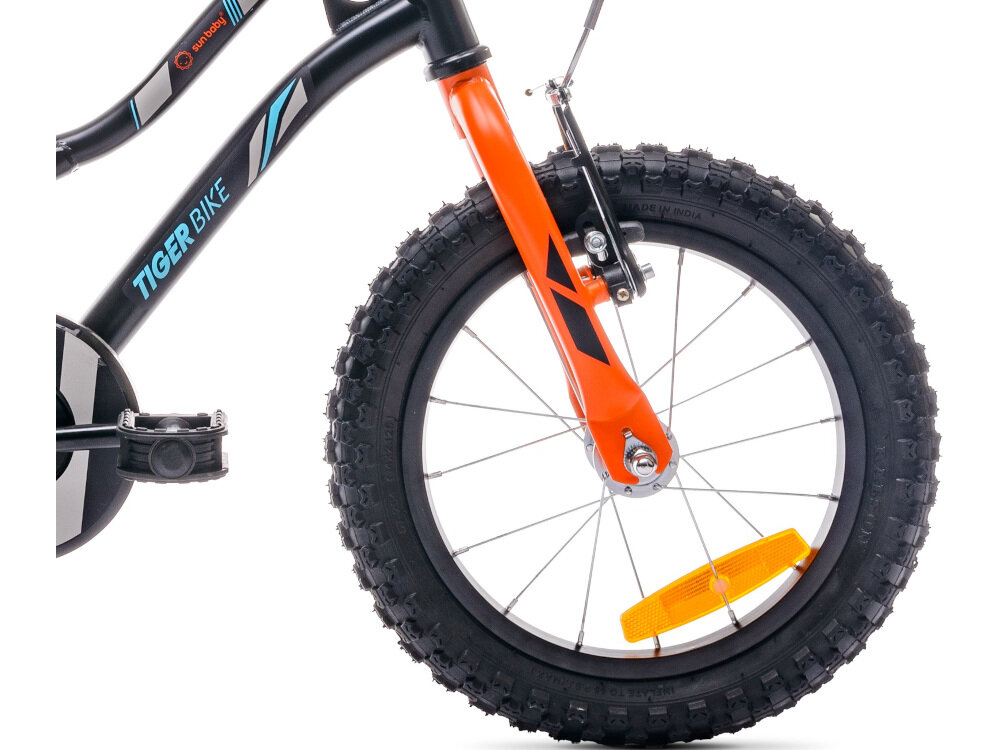Rower dziecięcy SUN BABY Tiger Bike 16 cali dla chłopca Pomarańczowo-turkusowy koła 16-calowe na aluminiowych obręczach dla chłopców w wieku od 4 do 6 lat błotniki