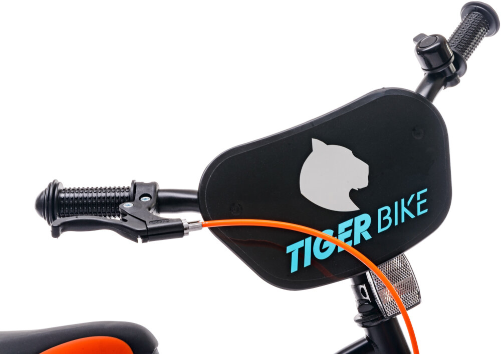 Rower dziecięcy SUN BABYTiger Bike 16 cali dla chłopca Pomarańczowo-turkusowy chwyty kierownicy dobrze wyprofilowane dzwonek nakładka na kierownicę z portretem tygrysa