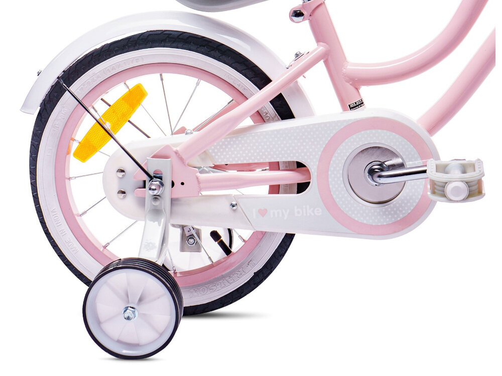 Rower dziecięcy SUN BABY Heart Bike 16 cali dla dziewczynki Różowy osłona na łańcuch kolorowa komplet odblasków boczne kółka