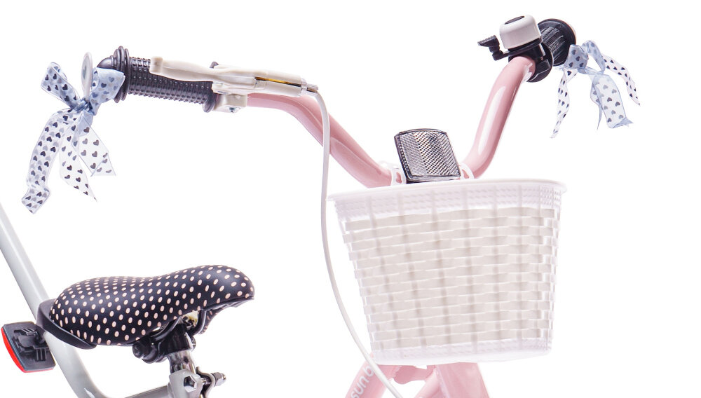 Rower dziecięcy SUN BABY Heart Bike 16 cali dla dziewczynki Różowy chwyty kierownicy dobrze wyprofilowane dzwonek przedni koszyk