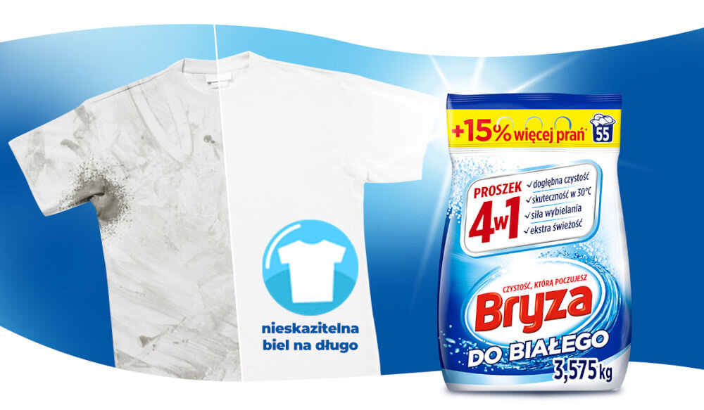 Proszek do prania BRYZA 4w1 White 3.575 kg składniki aktywne ochrona bieli