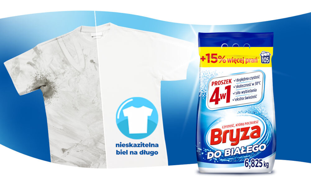 Proszek do prania BRYZA 4w1 White 6.82 kg składniki aktywne ochrona bieli