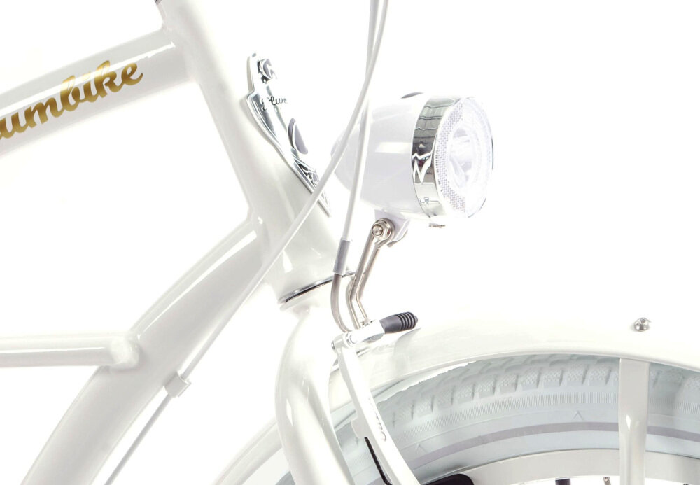Rower miejski PLUMBIKE La Donna 3B 26 cali damski Biało-złoty oświetlenie LED retro design przedniej lampy