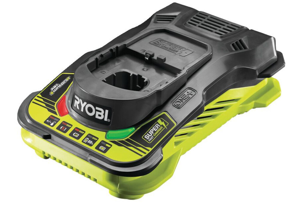 Ładowarka + akumulator RYOBI RC18150-250 ładowarka ładuje akumulator o pojemności 5,0 Ah w około godzinę diodowe wskaźnikiinteligentny system monitoringu analizuje napięcie i temperaturę maksymalna trwałość wskaźniki diodowe