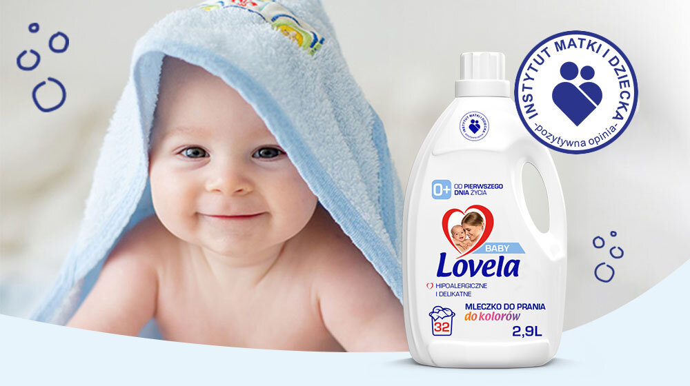 Płyn do prania LOVELA Baby Kolor 2900 ml odplamiacz do prania LOVELA 1000 ml niemowlę w ręczniku
