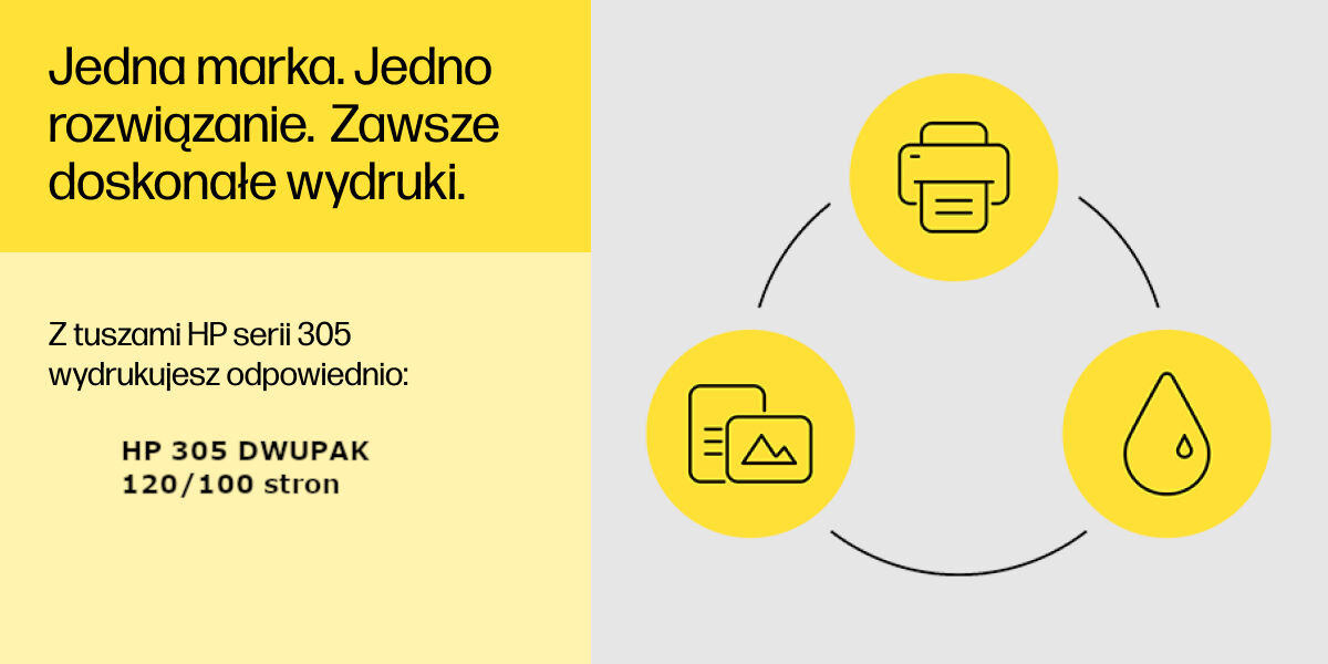Tusz HP 305 czarny 2 ml, kolorowy 2 ml 6ZD17AE oryginalny niezawodność intensywne kolory długotrwałe rezultaty idealnie dopasowany do konkretnego modelu drukarki 
					wydruki odporne na blaknięcie odpowiedzialna produkcja opakowania wykonane z materiałów nadających się do recyklinu
					wydajność na poziomie do 120 stron dla wkładu czarnego oraz do 100 stron dla tuszu trójkolorowego