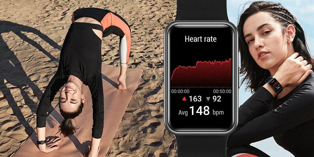 Smartwatch HUAWEI Watch Fit New ćwiczenia trening pulsometr gps nawigacja lokalizacja bieganie pływanie puls monitor snu oddech 