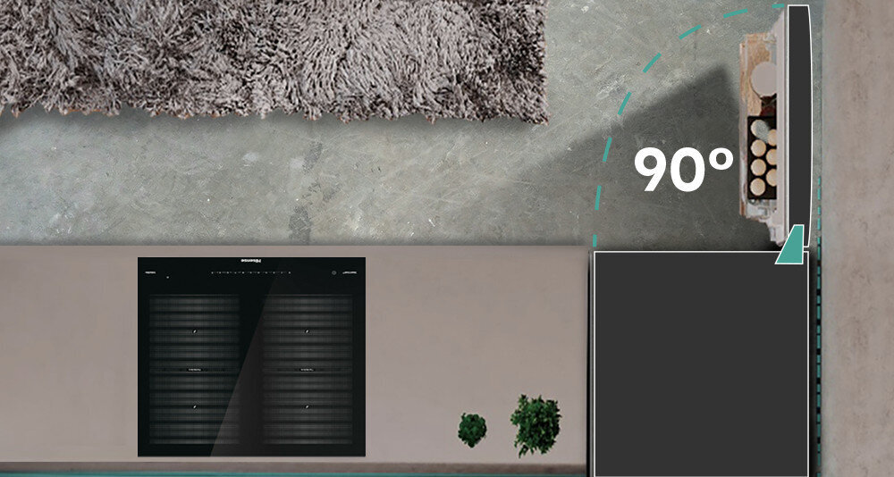 LODÓWKA HISENSE RB390N4GBE wizualizacja kąt otwarcia kuchnia ściana infografika Licowane drzwi Specjalne zawiasy wygodne otwieranie drzwi konstrukcja przestrzeń kuchenna