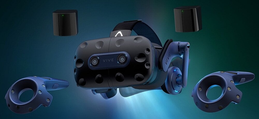 Gogle VR HTC Vive Pro 2 słuchawki obraz okulary zestaw kontroler czujniki 5k rozdzielczość bateria ładowarka granie sterowanie 