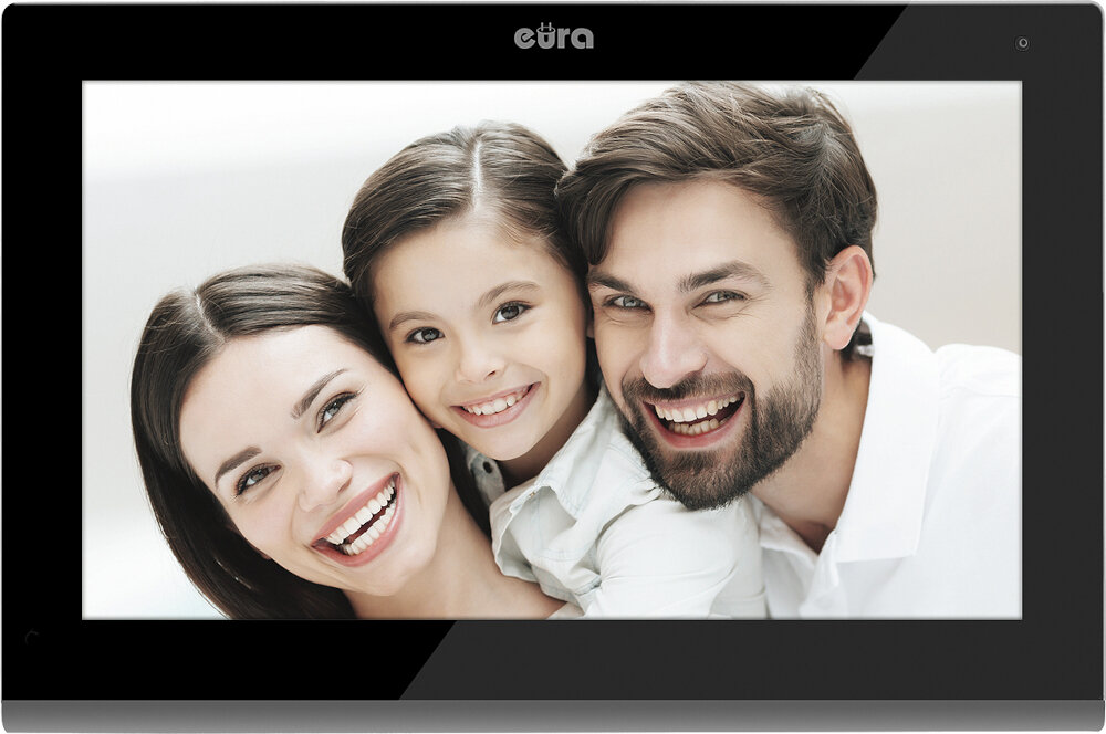 Wideodomofon EURA VDP-97C5 Czarny kolorowy monitor LCD przekątnej ekranu 7 cali zapis obrazów rejestracja filmów na karcie microSD sygnał wideo w technologii AHD w rozdzielczości 1024x600 pikseli