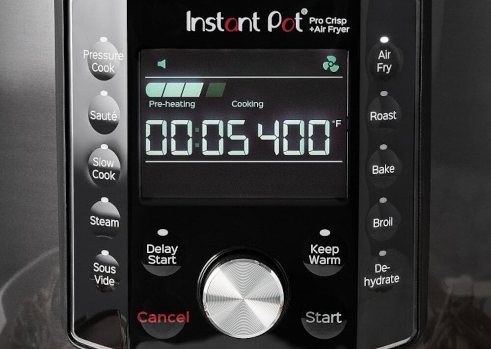 Multicooker INSTANT POT Pro Crisp + Air Fryer Funkcja Cris Intuicyjny pasek postępu śledzenie monitorowanie podgrzewanie gotowanie utrzymywanie ciepła informacja