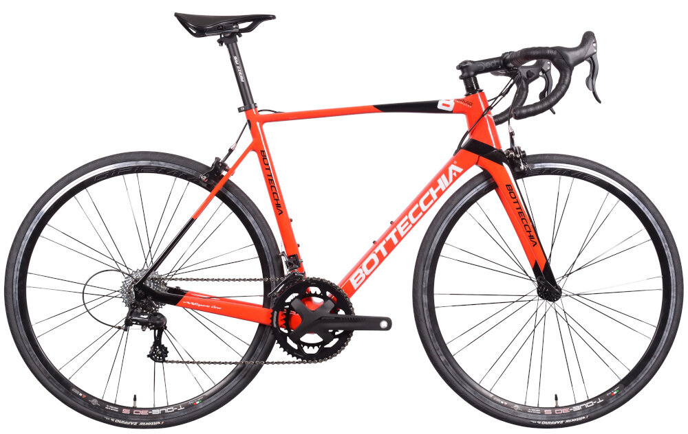 Rower szosowy BOTTECCHIA 8Avio Revolution M21 28 cali męski Czarno-czerwony dla mężczyzn wygodna geometria ramy dla początkujących i zaawansowanych lekki o wysokiej sztywności opony najwyższej jakości osprzęt najwyższej jakości