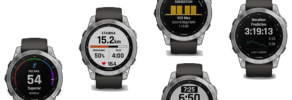 Smartwatch GARMIN seria Fenix 7 ekran bateria pamięć muzyka sterowanie pojemność rozdzielczość pasek sport zdrowie czujniki serce puls tętno