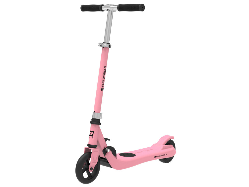 Hulajnoga elektryczna REBEL Fun Wheels Różowy hamulec tylny nożny wbudowany w platformę nożny napęd ruszy dopiero po odepchnięciu