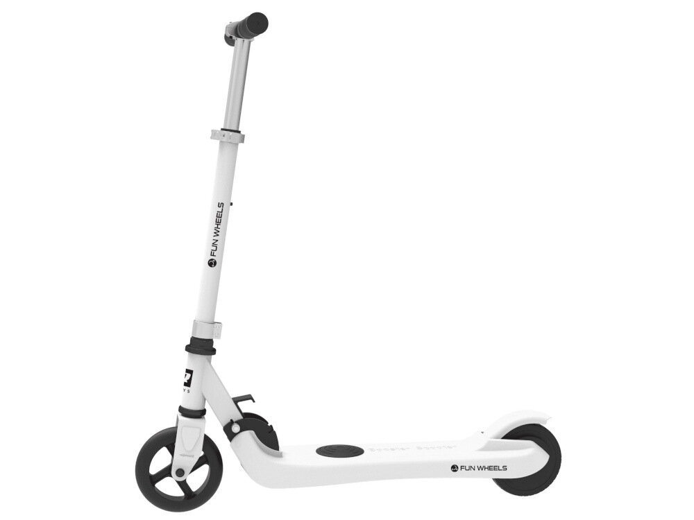 Hulajnoga elektryczna REBEL Fun Wheels Biały w klasycznym białym kolorze dla dzieci powyżej 6 roku życia waga do 50 kg mały kompaktowy bezpieczny sprzęt wytrzymały