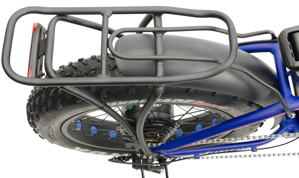 Rower elektryczny ARGENTO Fat Bi Max XL U17 20 cali Niebieski czarnym kolorze oświetlenie na przód i tył osłona łańcucha bagażnik