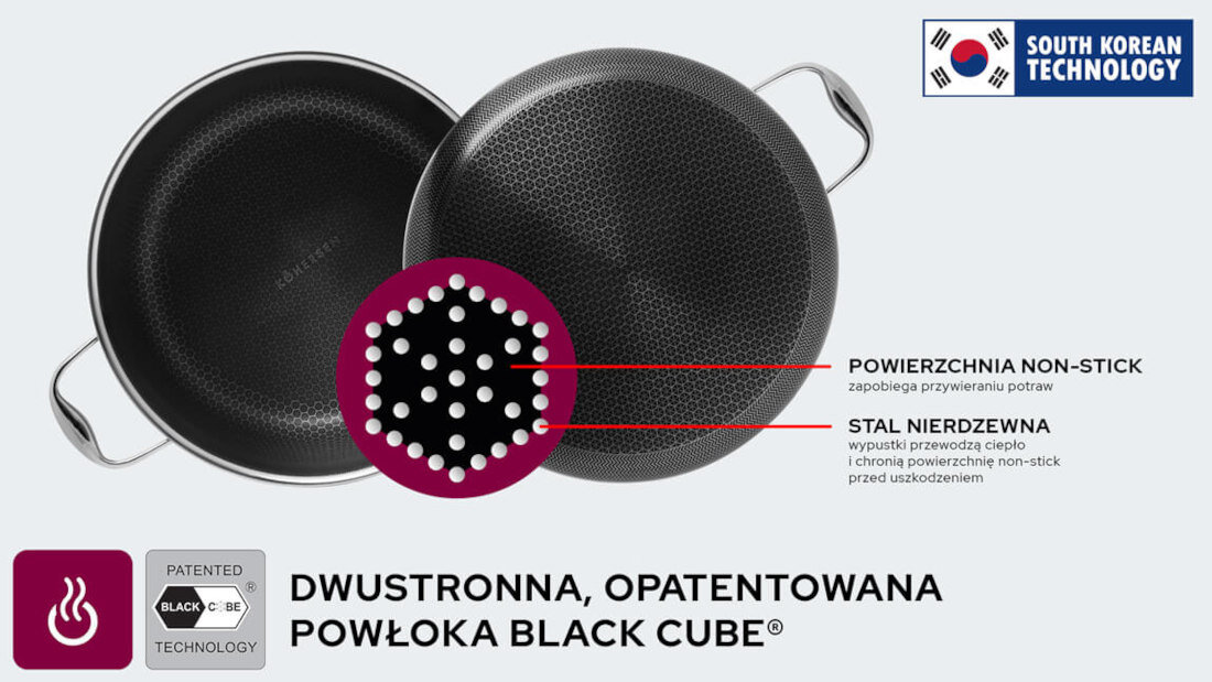 Patelnia wok KOHERSEN Black Cube 32 cm koreanska technolgoia BLACK CUBE® powloka non-stick efektywne rozprowadzanie ciepla
