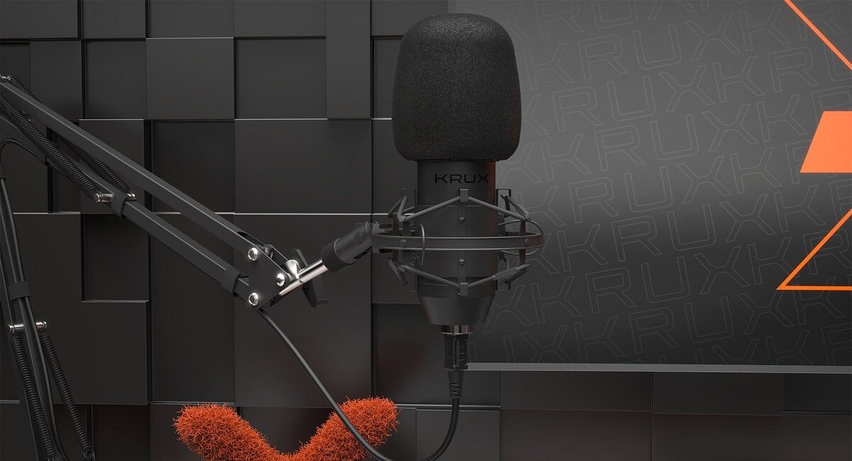Mikrofon KRUX EDIS 1000 Zestaw akcesoriów sprawdzi się idealnie do pewnego przymocowania mikrofonu na biurku Zawiera wszystko, czego potrzebujesz, aby rozpocząć swoją przygodę z emitowaniem dźwięku dla graczy i do streamowania