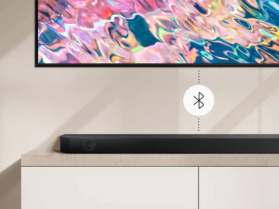 Dzięki technologii Bluetooth soundbar Dolby Atmos Samsung HW-Q60B/EN możesz bezprzewodowo połączyć z telewizorem. HW-Q60B