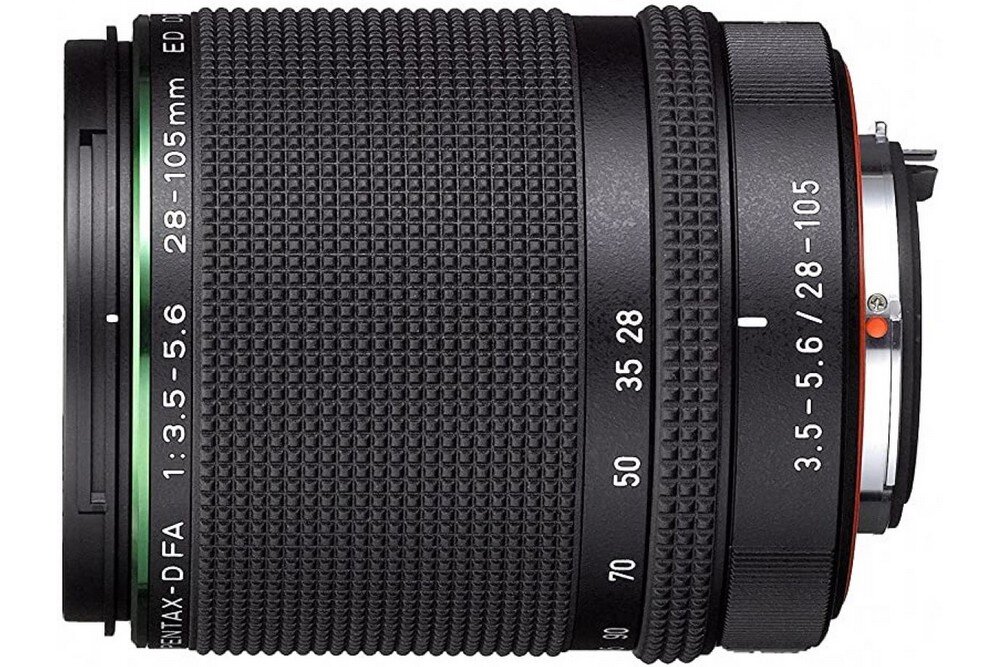 Obiektyw PENTAX D HD FA 28-105mm f-3.5-5.6ED DC WR  ogniskowa przysłona ostrość pierścienie optyka soczewki powłoki montaż bagnet światło jasność zoom filtry waga