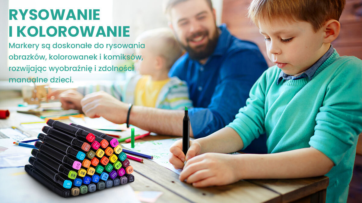 Zestaw markerów alkoholowych dwustronnych EXTRALINK (168 sztuk) rysowanie kolorowanie rozwój wyobraźni rozwój zdolności manualnych kreatywność